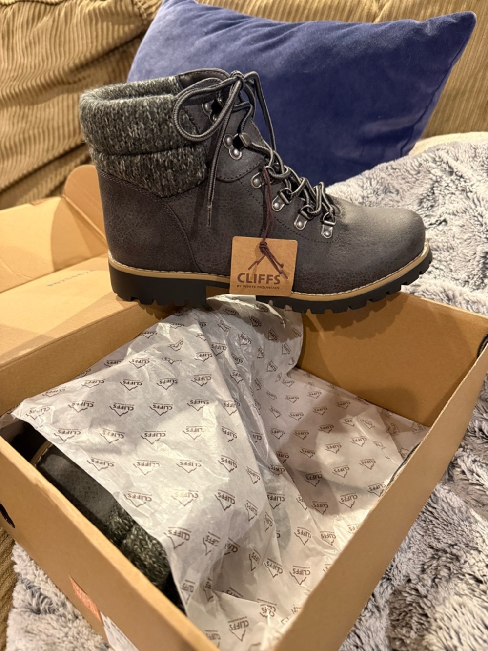 Cliffs by WHITE MOUNTAIN Charcoal Gray Knit-Cuff Lace-Up Boots